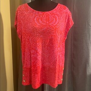 Rachel Zoe Red and Pink Linen Blend Top Size Large